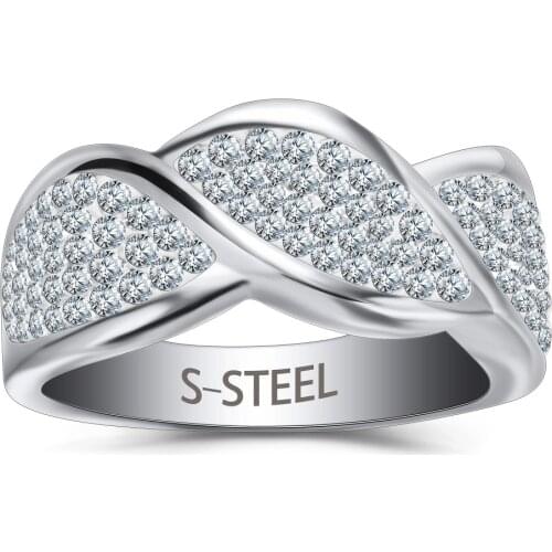 New Design Engagement Rings Stainless Steel Genuine Austrian Crystal Element Leaf Ring Fashion Jewelry