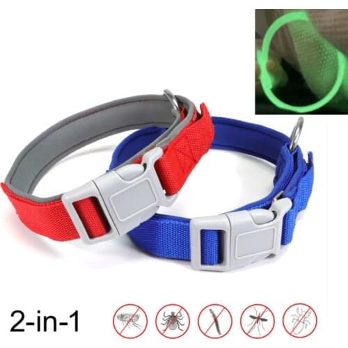 Dog Collar Anti Flea Cat Collar Night Glowing Pet Collar Reflective Anti-Lost/Avoid Accident with D-ring for Small Medium Large