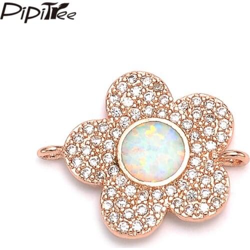 Pipitree Trendy Copper Cubic Zirconia White Fire Opal Flower Charms fit Bracelet Jewelry Making DIY Charm Connectors 2019 New