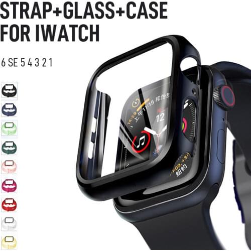 Strap+Glass+Case for Apple Watch Band 44mm 40mm iWatch band 42mm 38mm silicone bumper+bracelet for apple watch series 4 3 5 SE 6