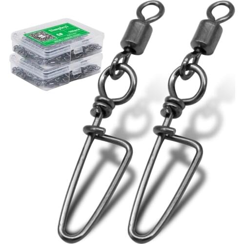50-100pcs/ 1box Fishing Connector Swivels Interlock Pin Rolling Swivel With Hooked Snap For Fishhook Lure Fishing Accessories