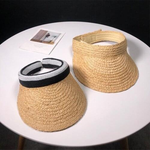 Seioum 2019 New Summer Hat Female Fashion Bow Lafite Hat Adjustable Wide Brim Sun Hat Without Top Lafite Straw Beach Visor