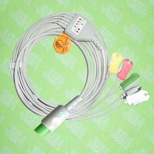 Compatible with 10pin Hellige ECG Machine the one-piece 5 lead cable and clip leadwire,IEC or AHA