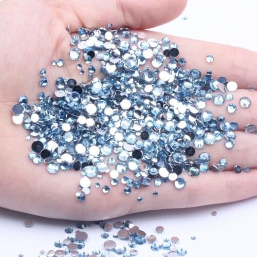 Light Blue Glue On Resin Rhinestones 2-6mm 1000-10000pcs Round Flatback Non Hotfix Diamond Applique For Wedding Dresses Supplies