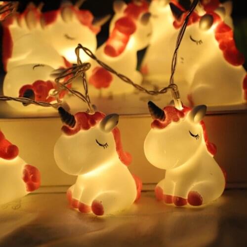10LED Childrens Room Cute Animal Pink Unicorn LED String Lights Holiday Lights Wall Window Tree Decorative Lights Party Yard