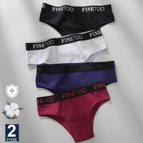 FINETOO 2PCS/Set Women Cotton Panties Sexy Letter Underwear Panty Thong Low Waisted 1Panty+1G-string Brief Tanga Lingerie Femme