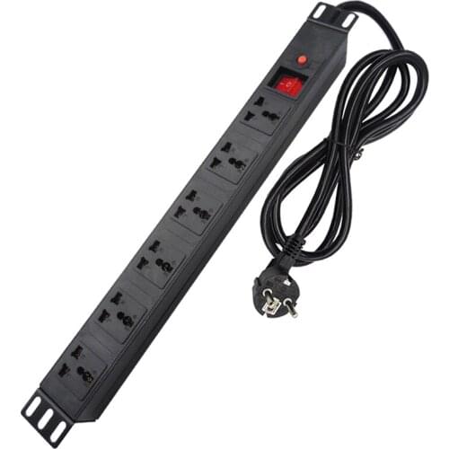 PDU Cabinet Power Strip 6AC Outlet Universal Socket Extension 10A 250V 2500W Overload Protector AU EU UK IEC C14/C20 Plug