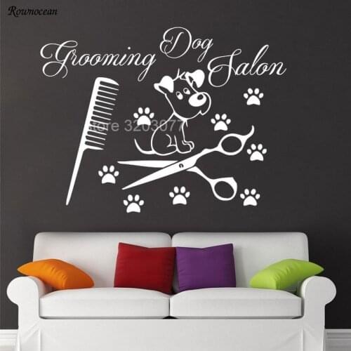 Grooming Salon Dog Wall Decal Paw Print Comb Shears Vinyl Wall Stickers For Pet Shop DIY Sticker Lovely Puppy Window Decor Z192