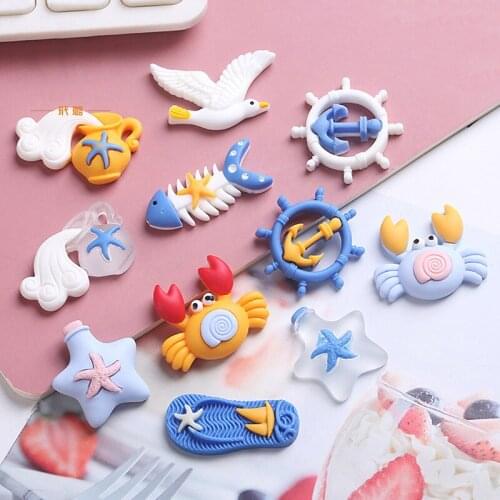 20Pcs Cartoon Ocean Series Flat Back Resin Ornaments DIY Crafts Supplies Kids Hair Accessories Phone Shell Patch Arts Materials