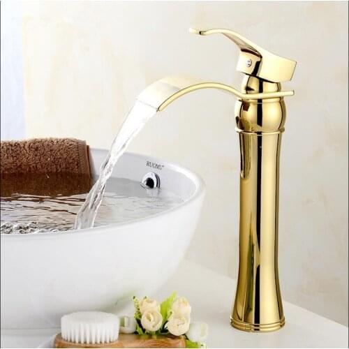 Vidric Free shipping Chrome/gold Waterfall Faucet Brass Bathroom Faucet Bathroom Basin Faucet Mixer Tap Hot & Cold Sink faucet C