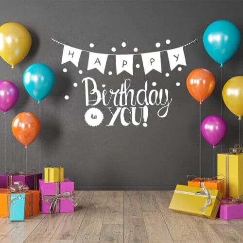 Happy Birthday To You Banners Celebration Party Wall Sticker Vinyl Art Home Decor Kids Room Nursery Wall Decals Mural 4659