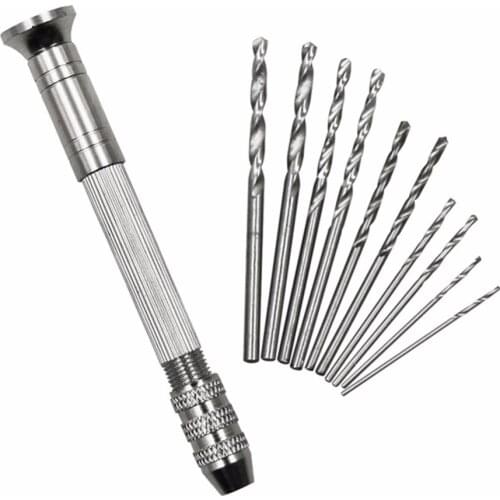 High Quality Mini Micro Aluminum Hand Drill With Keyless Chuck +10Pcs Twist Drill Bit Woodworking Drilling Rotary Tools #279519