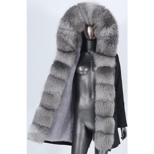 2021 Fashion Waterproof Parka Real Fur Coat Winter Jacket Women Natural Fox Fur Collar Hooded Thick Warm Detachable Outerwear