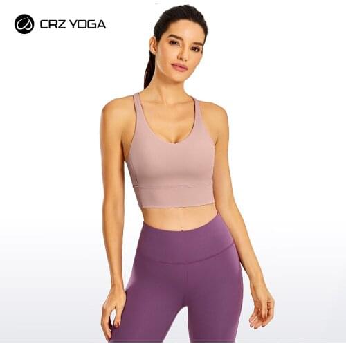 CRZ YOGA Womens Strappy Longline Sports Bra Padded Wireless Y-Back Racerback Yoga Bras Crop Tank Tops