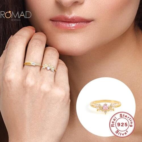ROMAD Flower Ring For Women 925 Sterling Silver Love Heart Zircon Rings Size 7 Temperament Fashion Jewelr Simple Couple Ring