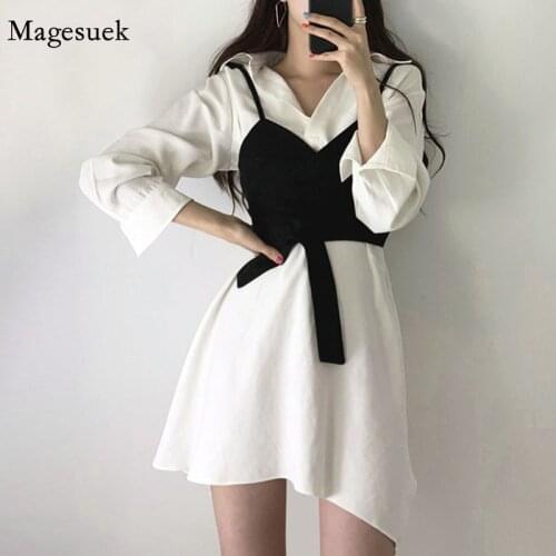 Fashion Elegant Shirt Dress for Women Korean Style 2021 Summer Chic Mini Dress Long Sleeve Vintage White Dresses Vestidos 15199