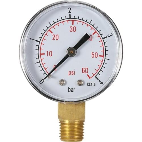 0-4bar/0-60psi Air Compressor Hydraulic Pressure Meter Fuel Air Oil High Vacuum Gauge 1/4" NPT Side Mount