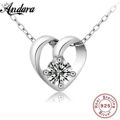 100% Silver 925 Jewelry Necklace Heart Shaped Zircon Pendant Necklace Chain Length 45cm