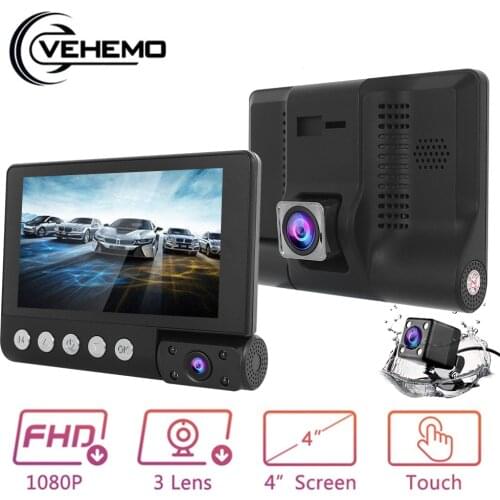 1080P 4 inch Car DVR Video recorder Front inside and behind 3 camera lens night vision G-sensor reverse image DVR Dashcam Auto