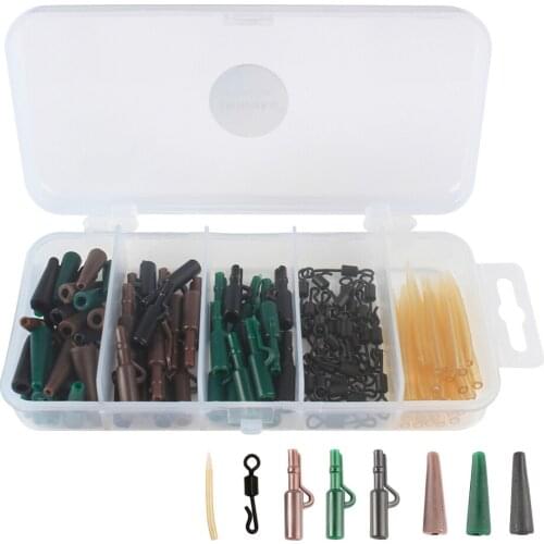 120pcs Carp Fishing Accessories Lead Clips Sleeves and Swivels Connectors All packed in tackle box with separate compartments