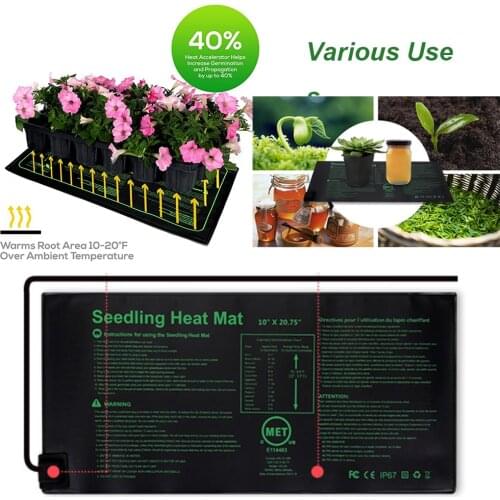 Seedling Heat Mat for Plants 2-Pack 10x20.75 MET Standard Waterproof Hydroponics for Seed Starting Greenhouse&Germination