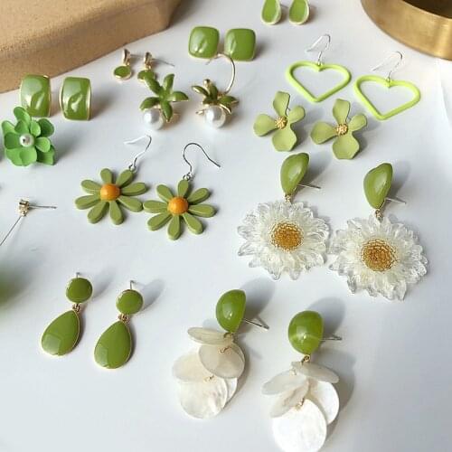 2020 Korean Green Geometric Pendant Earrings Multiple Drop Earrings Unique Design Flowers Resin Acrylic Dangle Earring Jewelry