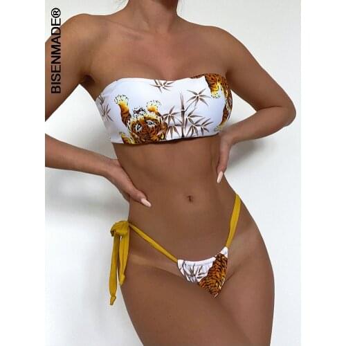 2021 New Animal Print Bikini Swimsuit Women Push Up Sexy Bikini Set Bandeau Swimwear Bathing Suit Bandage T-Back Biquini Female