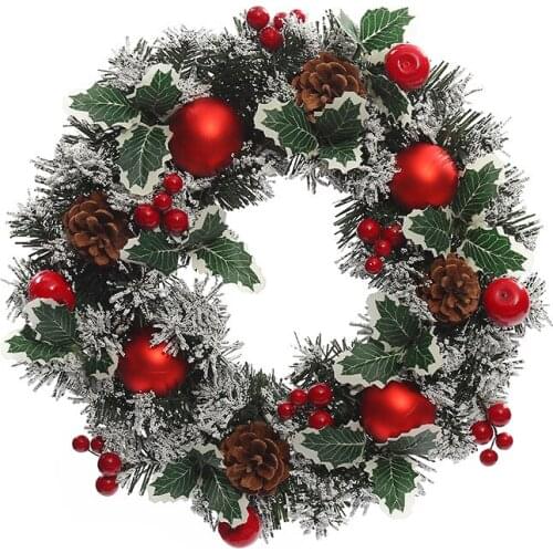 40cm Christmas Decoration Wreath Wreath Door Hanging PVC Pine Cone Red Gold Shiny Christmas Ball Red Fruit Holiday Pendant