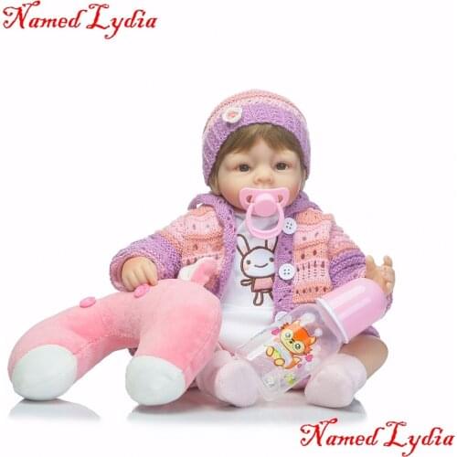 40cm silicone reborn dolls for sale girl Lydia doll reborn pink sweater real bebe alive reborn bonecas children gift dolls