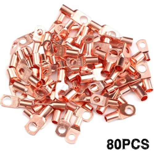 80Pcs Bolt Hole Tinned Copper SC6-SC25 Lugs Battery Terminals M6/M8 Set Electric Wire Cable Connectors Assortment Kit