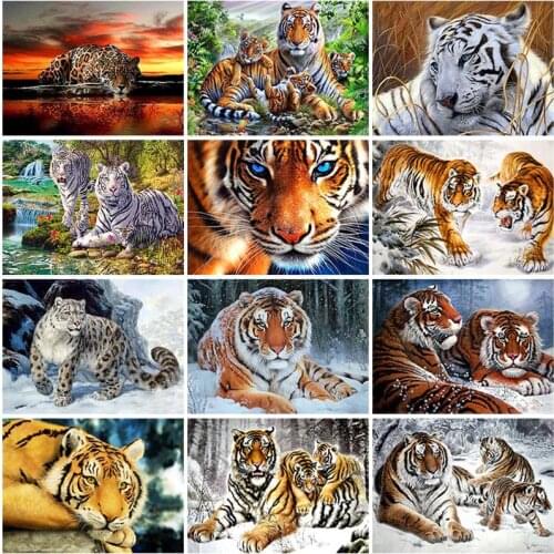 DIY Tiger 5D Diamond Painting Cross Stitch Full Round Resin Mosaic Animal Diamond Embroidery Cross Stitch Rhinestones Home Decor