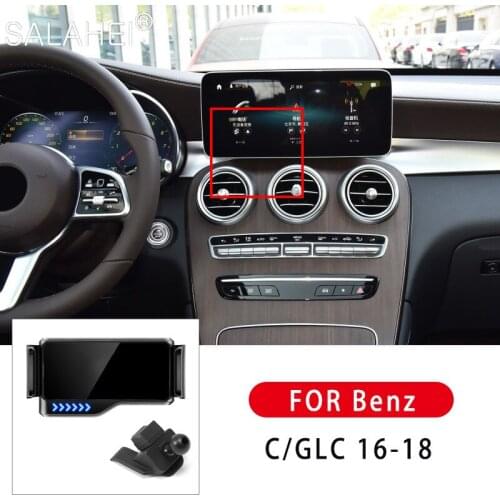 Car Mobile Phone Holder Smart Gravity Sensor Electric Telescopic Clamping Phone Holder Black For Mercede Benz C Class GLC 16-18