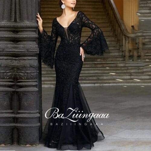 BAZIIINGAAA Luxury Woman Cocktail Dress Beaded Sequins Long Elegant Night Cocktail Party Formal Dresses for Wedding Plus Size