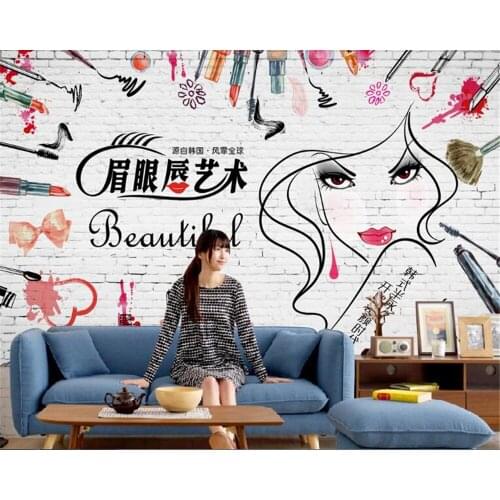 Beibehang American fashion watercolor brick wall painted cosmetics Nail Salon makeup shop 3D wallpaper mural papel de parede
