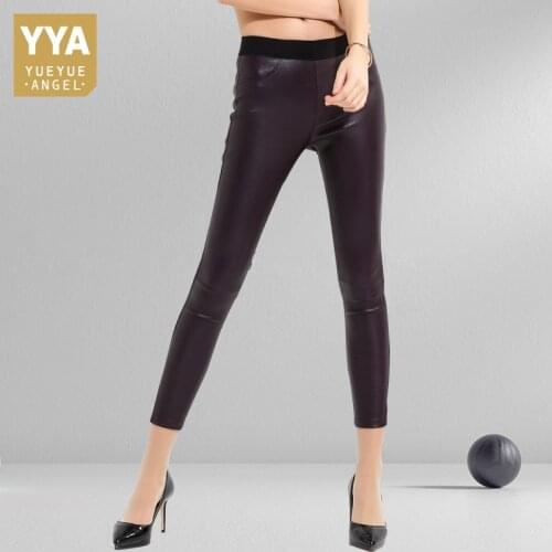 Korean Style Womens New High Quality Genuine Leather Pencil Pants Office Lady Sheepskin Skinny Pants Fashion Stretch Pants