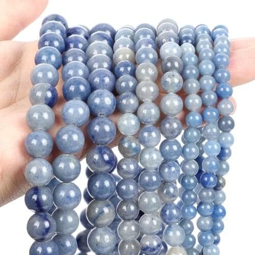 Natural Stone Beads Smooth Blue Aventurine Loose Spacer Beads For Jewelry Making DIY Bracelet Necklace Accessories 4/6/8/10/12MM