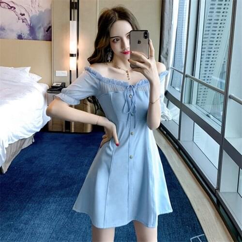 COIGARSAM Women One Piece Korea Dress Summer 2020 New Office Lady Short Sleeve Solid Zipper V-Neck Red Black Sky Blue Dresses