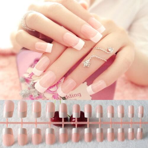 1lot/10 kits Long French Nail Tips Natural Pink Full Cover Fake Nails Manicure Acrylic Nail Tips faux ongle False Nail Art Salon
