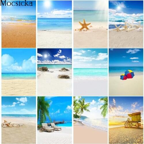 Blue sky and sea backdrop Beach Sand Cloudy Blue Sky Scene Photography Backdrop Newborn Kids Portrait Photo Background Props