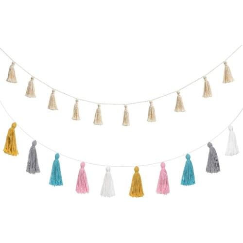 Cotton Tassel Garland Colorful Party Banner Boho Tassel Bunting Decorative Wall Hanging For Bedroom Dorm Room Decor