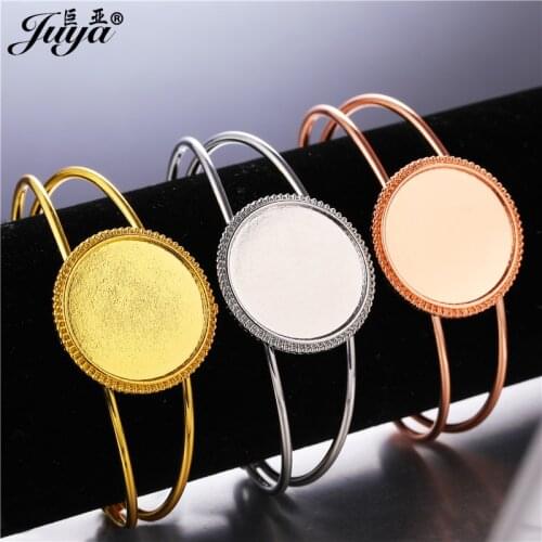 JUYA Adjustable Bangle Bracelet Base DIY Jewelry Making Bracelets Crafts 25mm Cabochon Cameo Alloy Blank Tray jewellery Findings