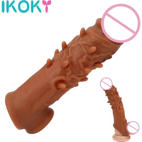 IKOKY Penis Sleeves Larger Particles Spike Penis Extender Sex Toys for Male Delay Ejaculation Reusable Condom Adult Products