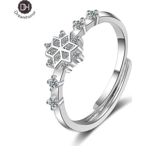 Pattern Snowflake Flowers Ring Silver Color Micro Cubic Zirconia Tail Ring Fashion Womens Jewelry