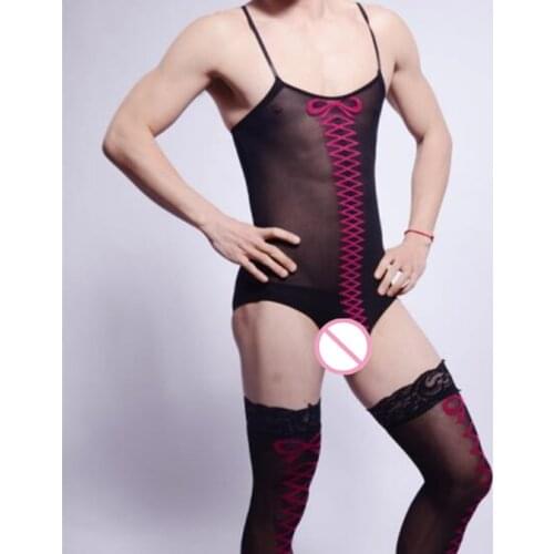 Novelty Mans Cross Line Lingerie Gentleman Exotic Nightwear Sexy Underwear Male Plus Size Bodysuit Mens Jumpsuit Man Sleepwear