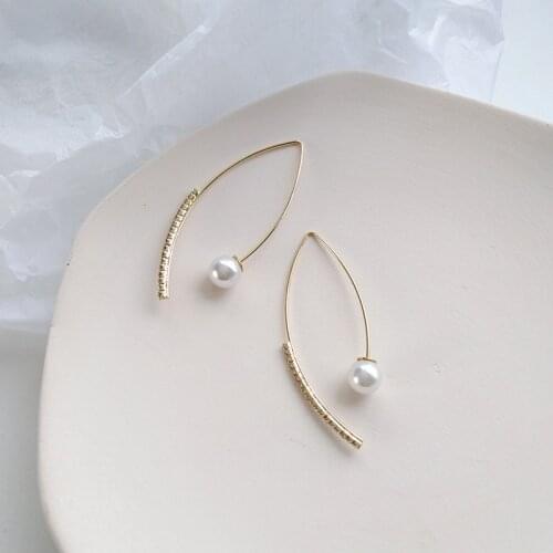 Fashion Jewelry Earrings Single Thin Metal Wire Round Simulated Pearl High Quality Crystal Dangle Drop Earrings For Girl Gifts