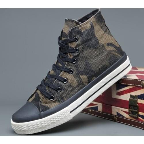 Men Casual sneaker Shoes Fashion Thick bottom Shoes High top Camouflage lace-up canvas shoes A22-04