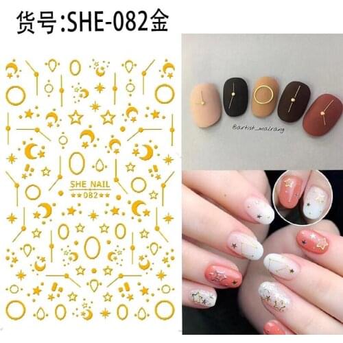Newest SHE-082-083-087-088 gold Star moon 3d nail art sticker nail decal stamping export japan designs rhinestones decorations
