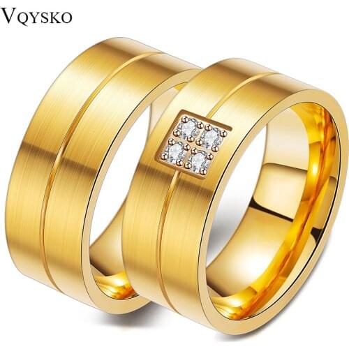 New Arrival 2019 Couple Jewelry Rings for Lovers Stainless Steel Gold Wedding Ring With Crystals Name Stamp Available