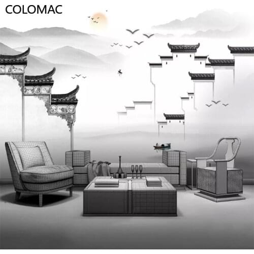 Colomac Custom Chinese Style Huizhou Building Wallpaper Bedroom Landscape Painting Decor Mural 3d Wall Stickers Drop Shopping
