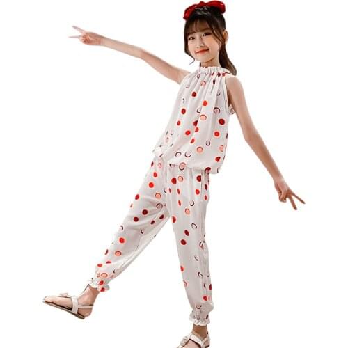 Girls Clothes Dot Vest + Short Girls Outfits Summer Girls Clothing Sets Casual Style Costumes For Children 6 8 10 12 14